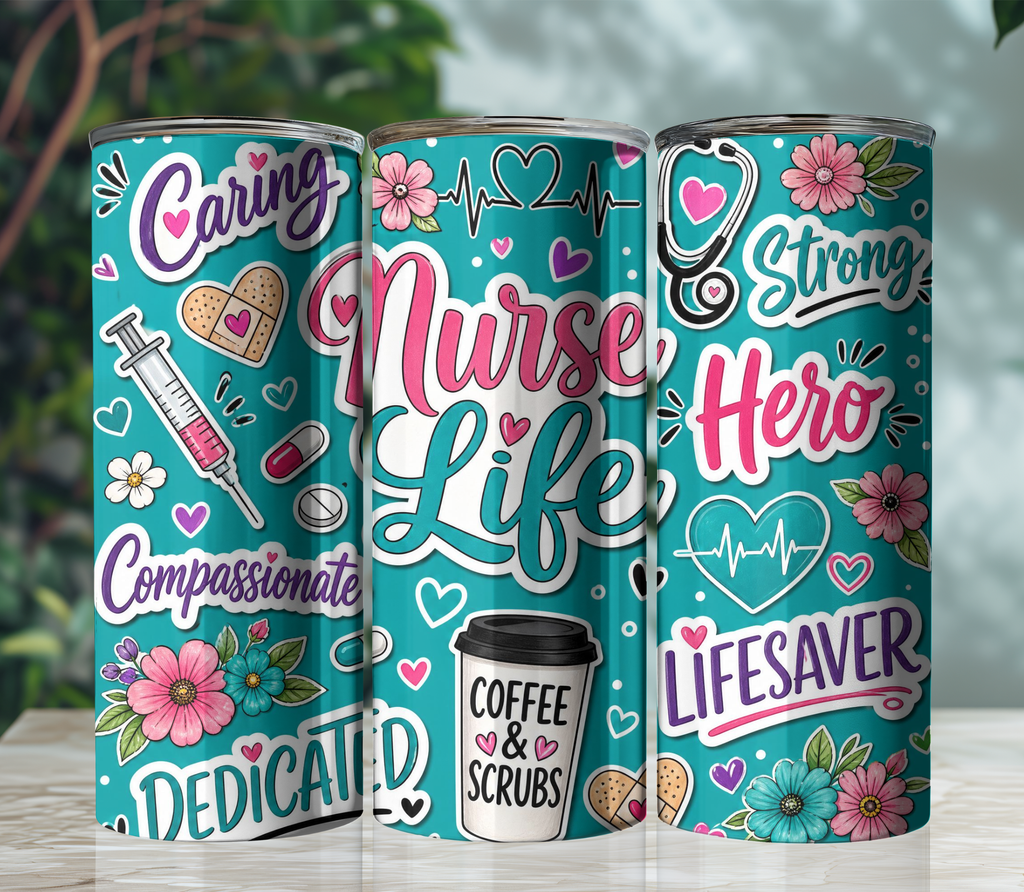Nurse Life 20oz Skinny Tumbler Wrap PNG | Nurse Sublimation Design | RN Appreciation Digital Download