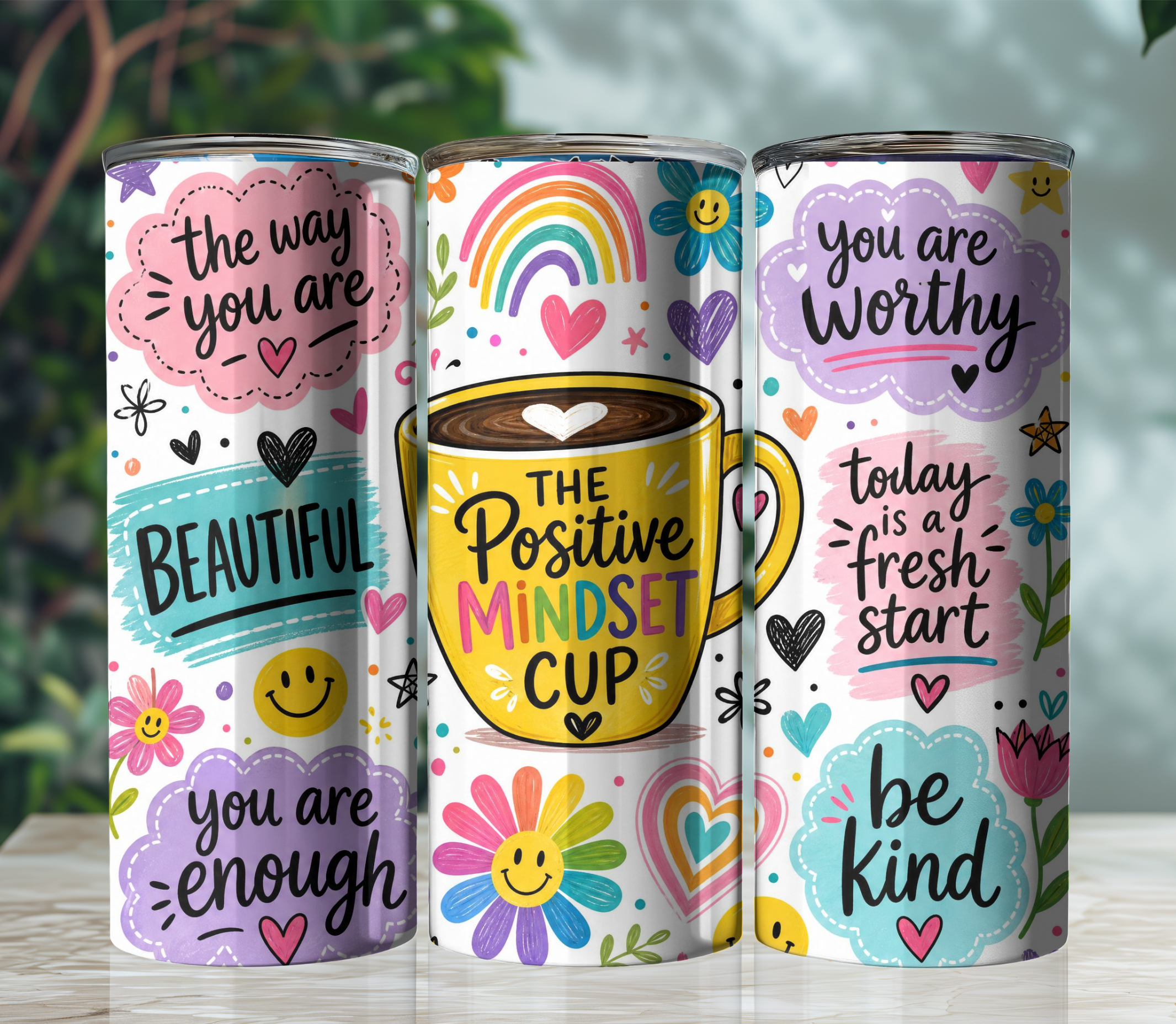 Positive Mindset 20oz Skinny Tumbler Wrap PNG | Motivational Affirmation Sublimation Design | Digital Download
