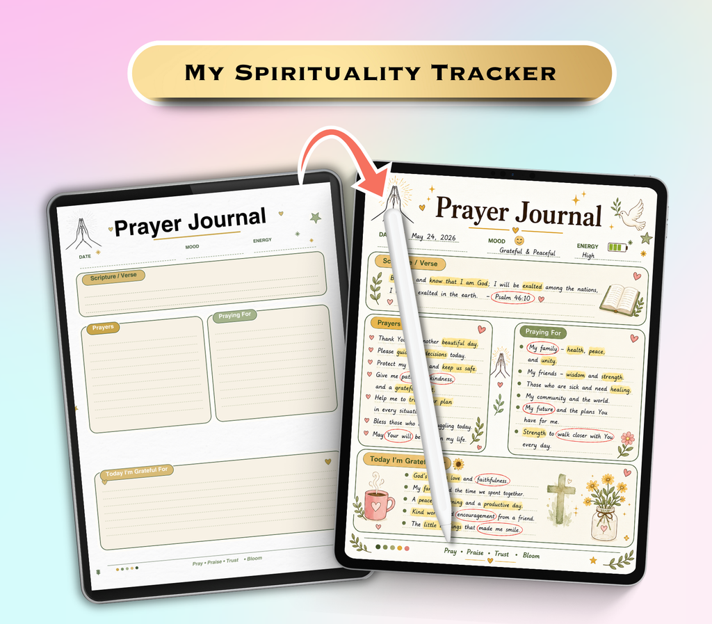 My Spirituality Tracker | Printable PDF &amp; PNG Faith Journal | Daily Spiritual Growth, Reflection &amp; Mindfulness Planner