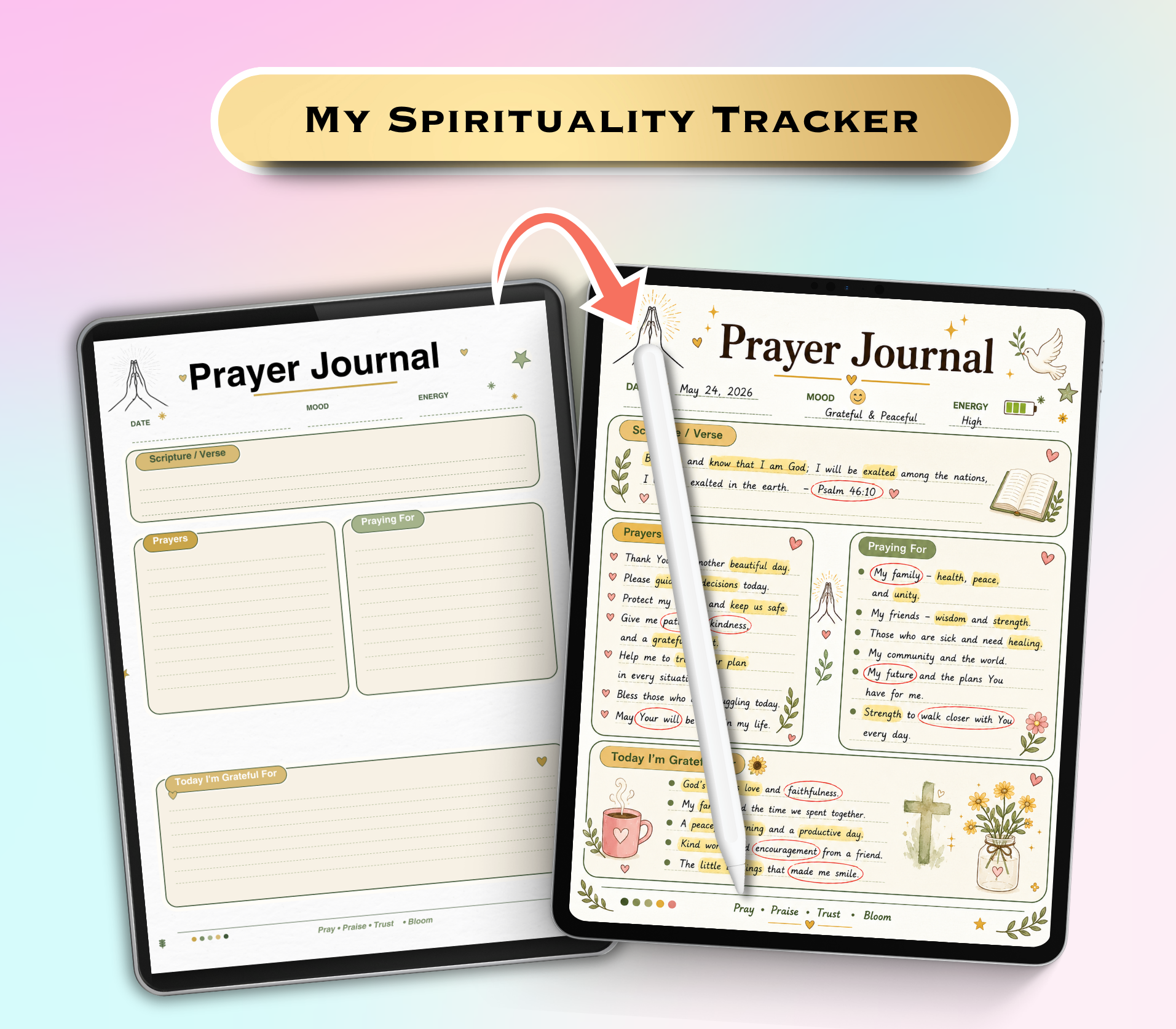 My Spirituality Tracker | Printable PDF &amp; PNG Faith Journal | Daily Spiritual Growth, Reflection &amp; Mindfulness Planner