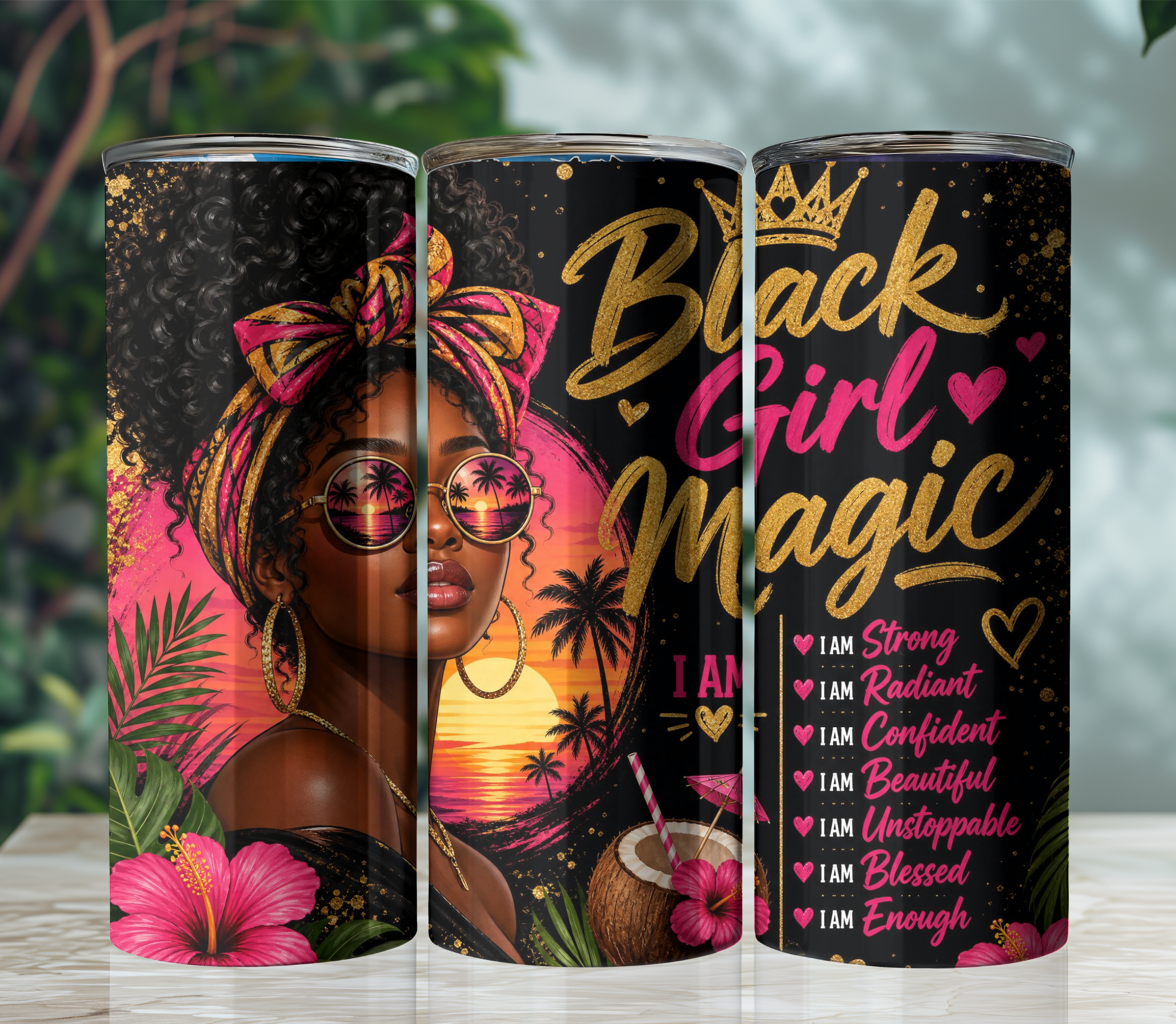 Black Girl Magic 20oz Skinny Tumbler Wrap PNG | Melanin Queen Sublimation Design | Self Love Digital Download