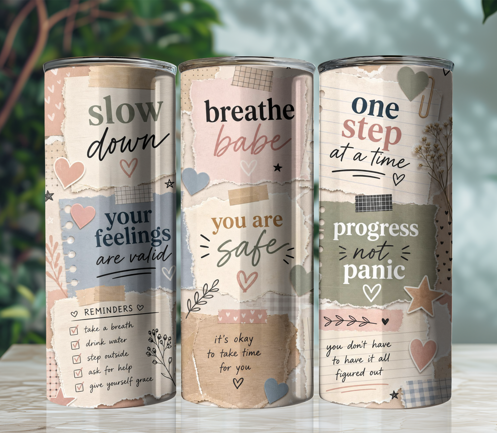 Anxiety Relief Reminders 20oz Skinny Tumbler Wrap PNG | Calming Affirmation Sublimation Design | Digital Download