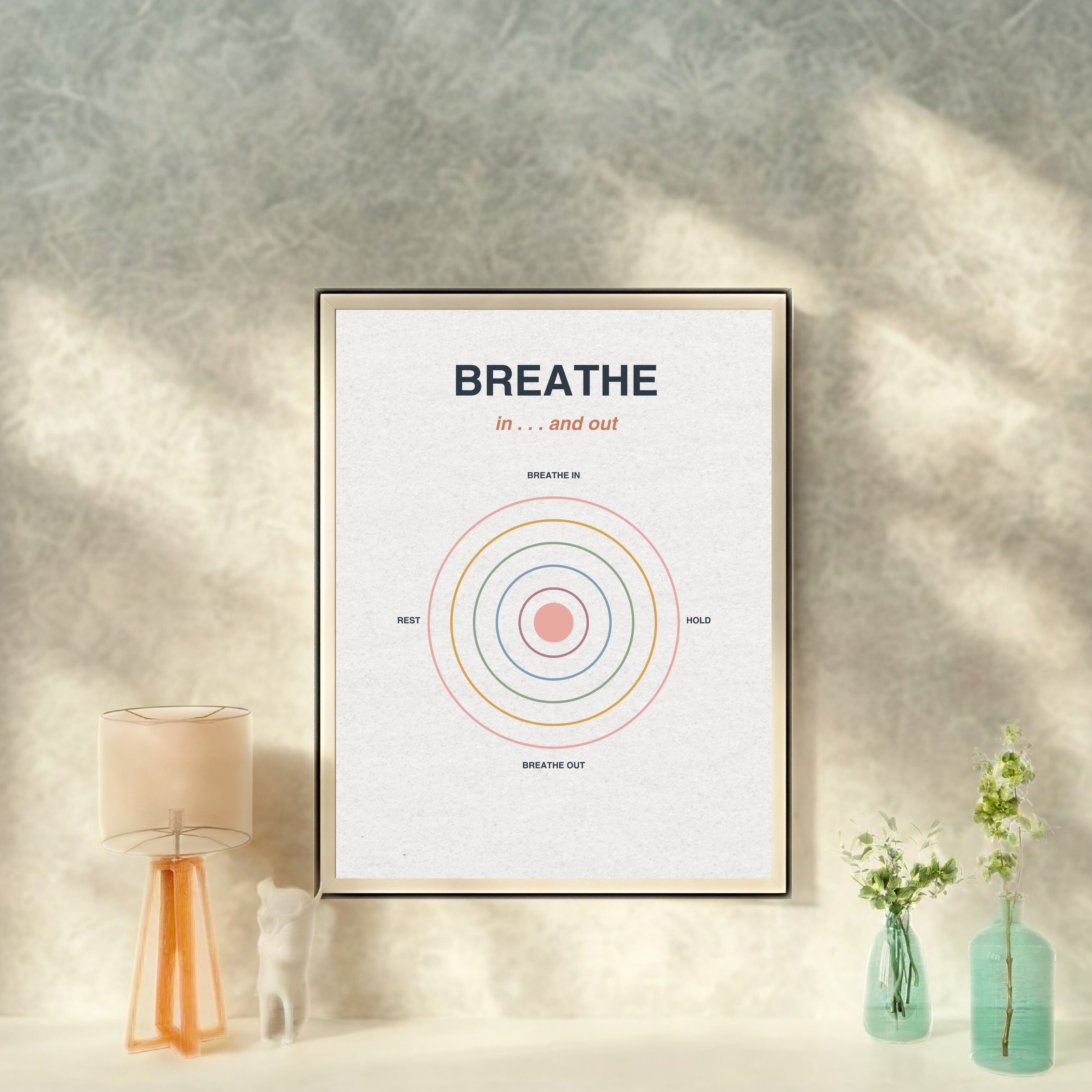 Breathe In &amp; Out Wall Art | Printable Calm Breathing Poster | Mindfulness &amp; Meditation Decor | Relaxation Quote | Instant Digital Download