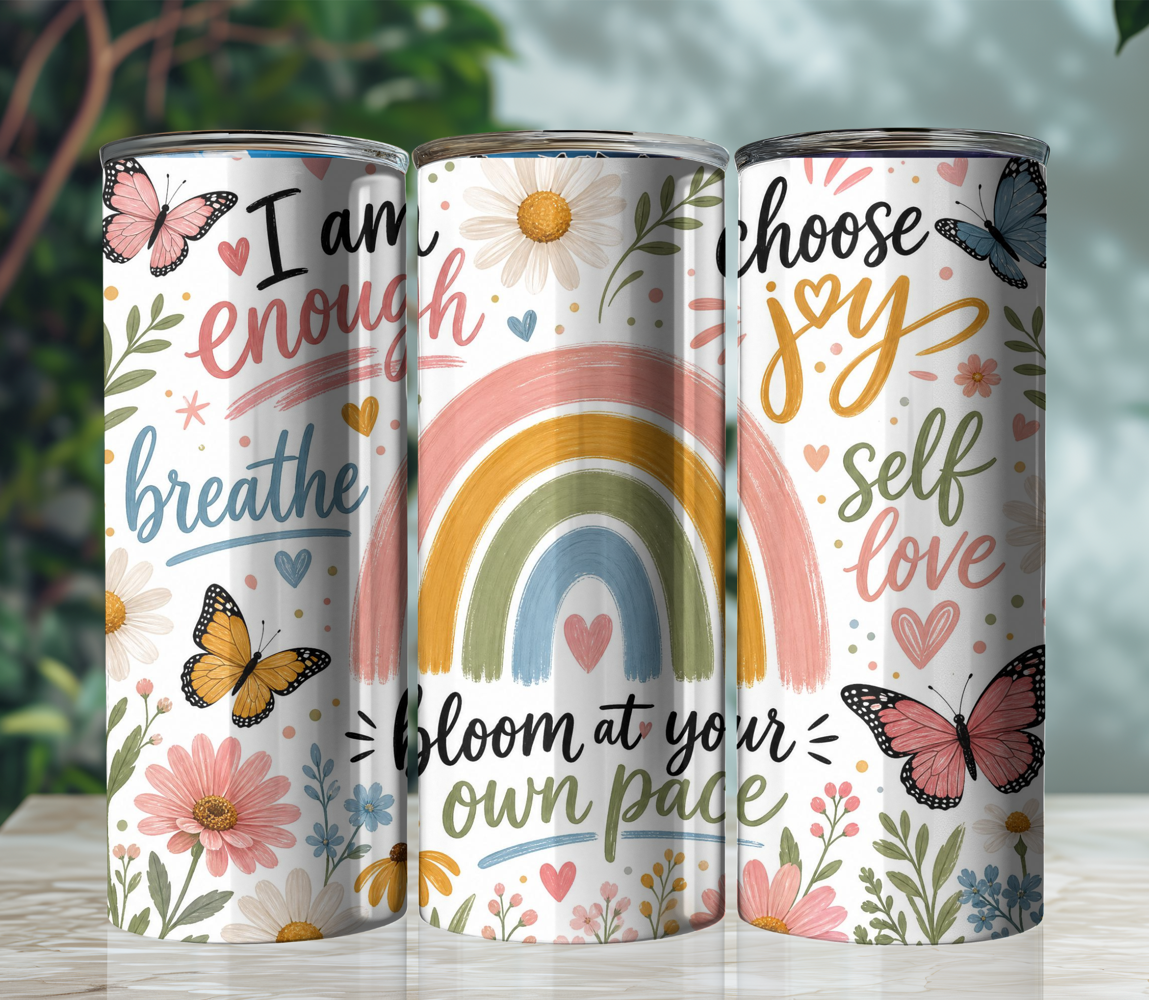 Rainbow Self Love 20oz Skinny Tumbler Wrap PNG | Colorful Affirmation Sublimation Design | Digital Download