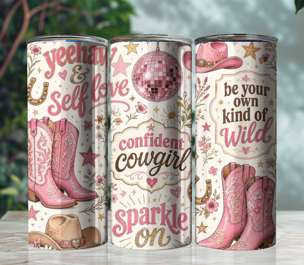 Cowgirl Self Love 20oz Skinny Tumbler Wrap PNG | Western Boho Affirmation Sublimation Design | Digital Download