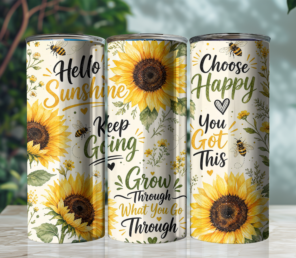 Sunflower Positivity 20oz Skinny Tumbler Wrap PNG | Floral Affirmation Sublimation Design | Digital Download