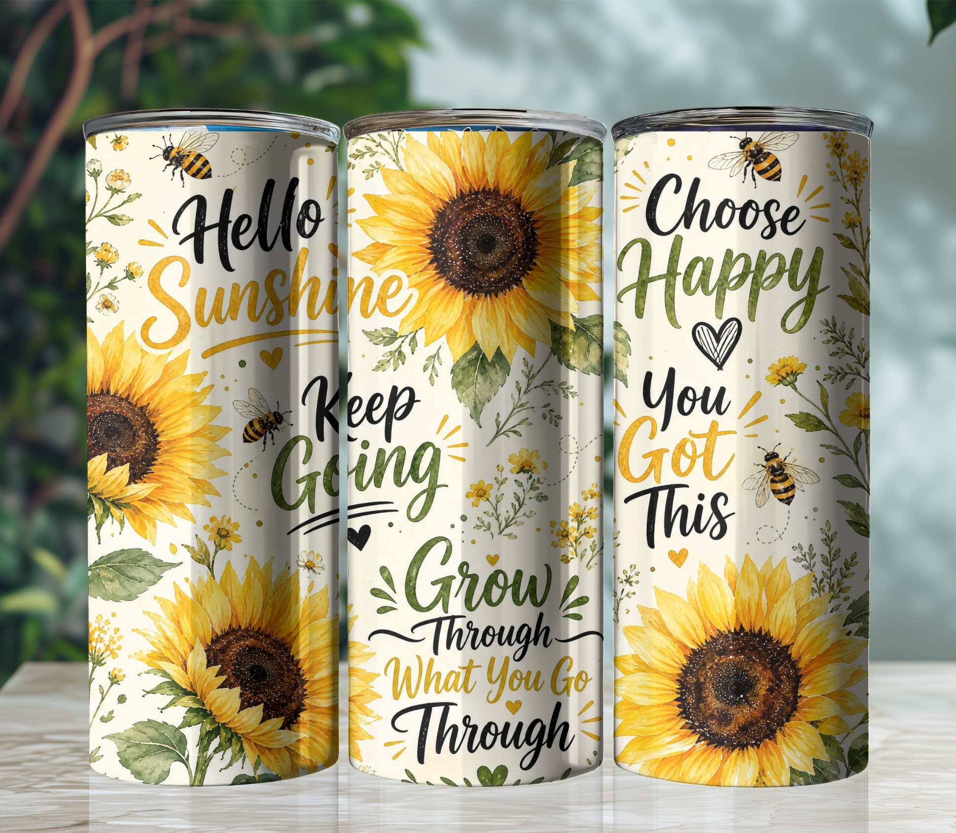 Sunflower Positivity 20oz Skinny Tumbler Wrap PNG | Floral Affirmation Sublimation Design | Digital Download