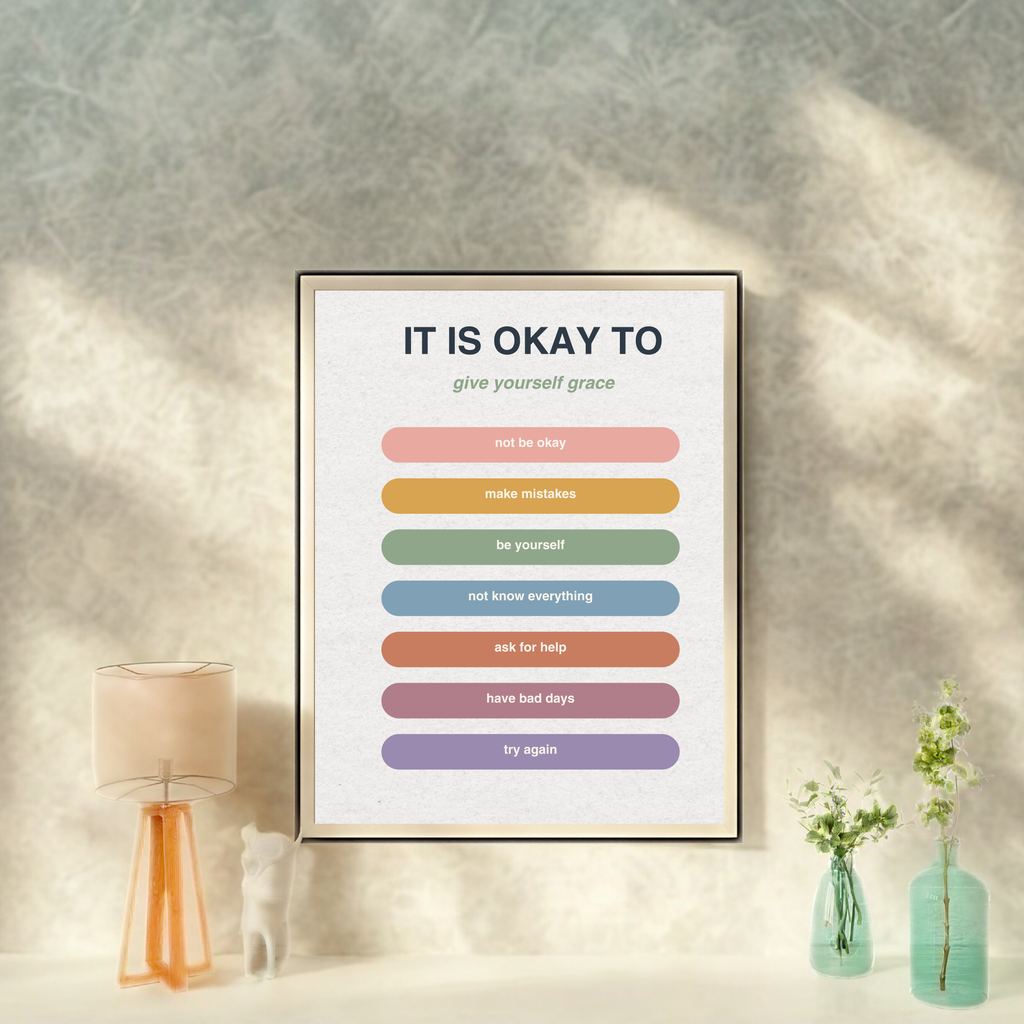It’s Okay Wall Art | Printable Self-Love Quote Poster | Gentle Affirmation Decor for Healing, Calm &amp; Emotional Support | Instant Download