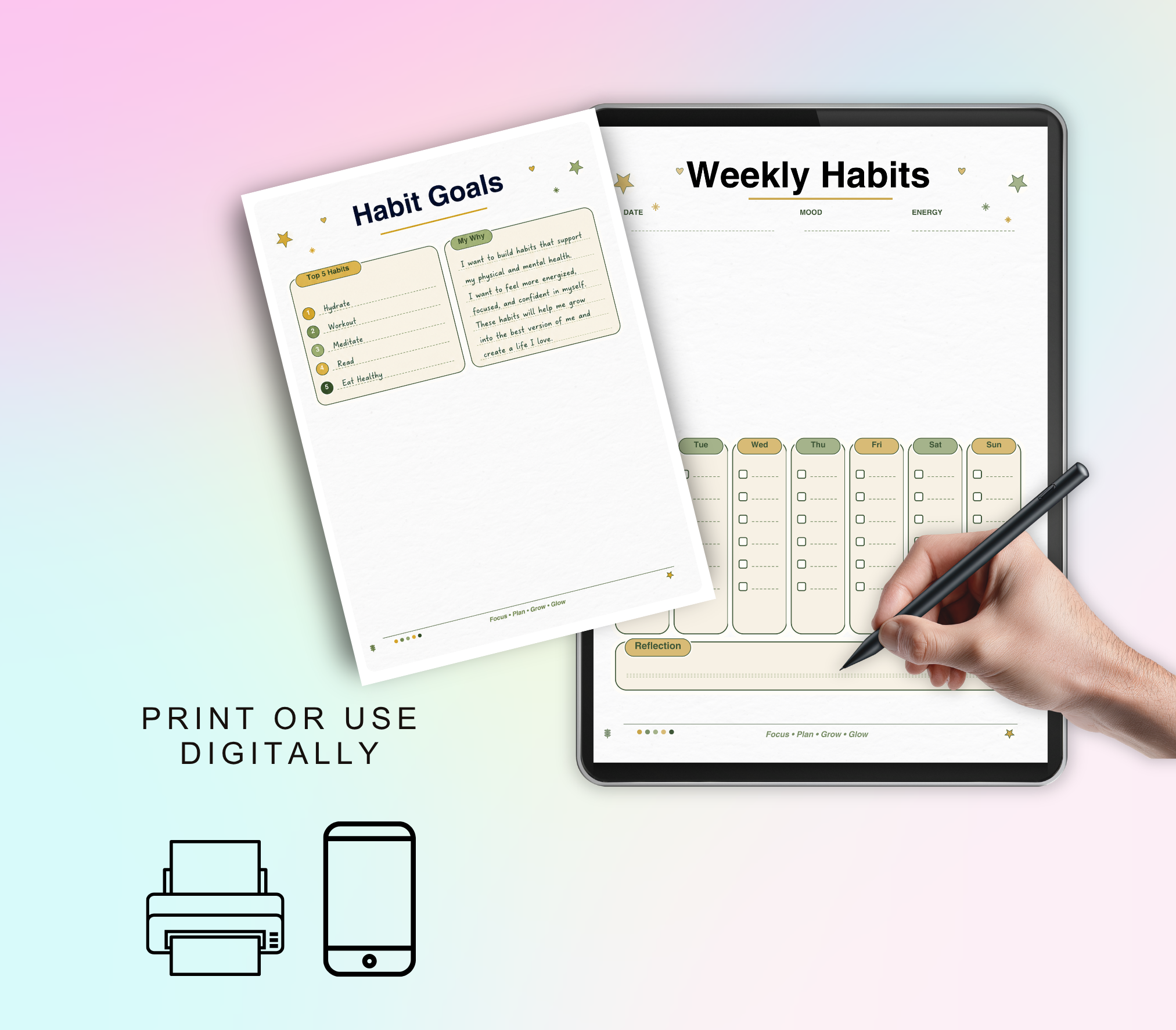 Habit Tracker | Printable PDF &amp; PNG Daily Routine Planner | Habit Building, Productivity &amp; Goal Tracking Tool
