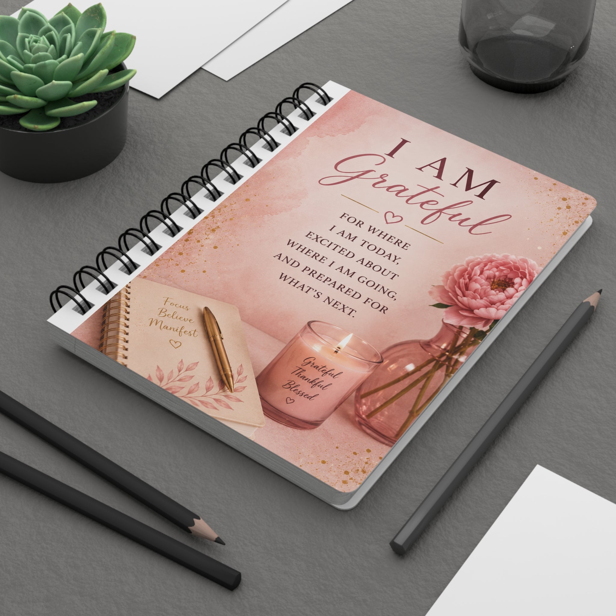 Gratitude Spiral Journal — "I Am Grateful" Inspirational Notebook