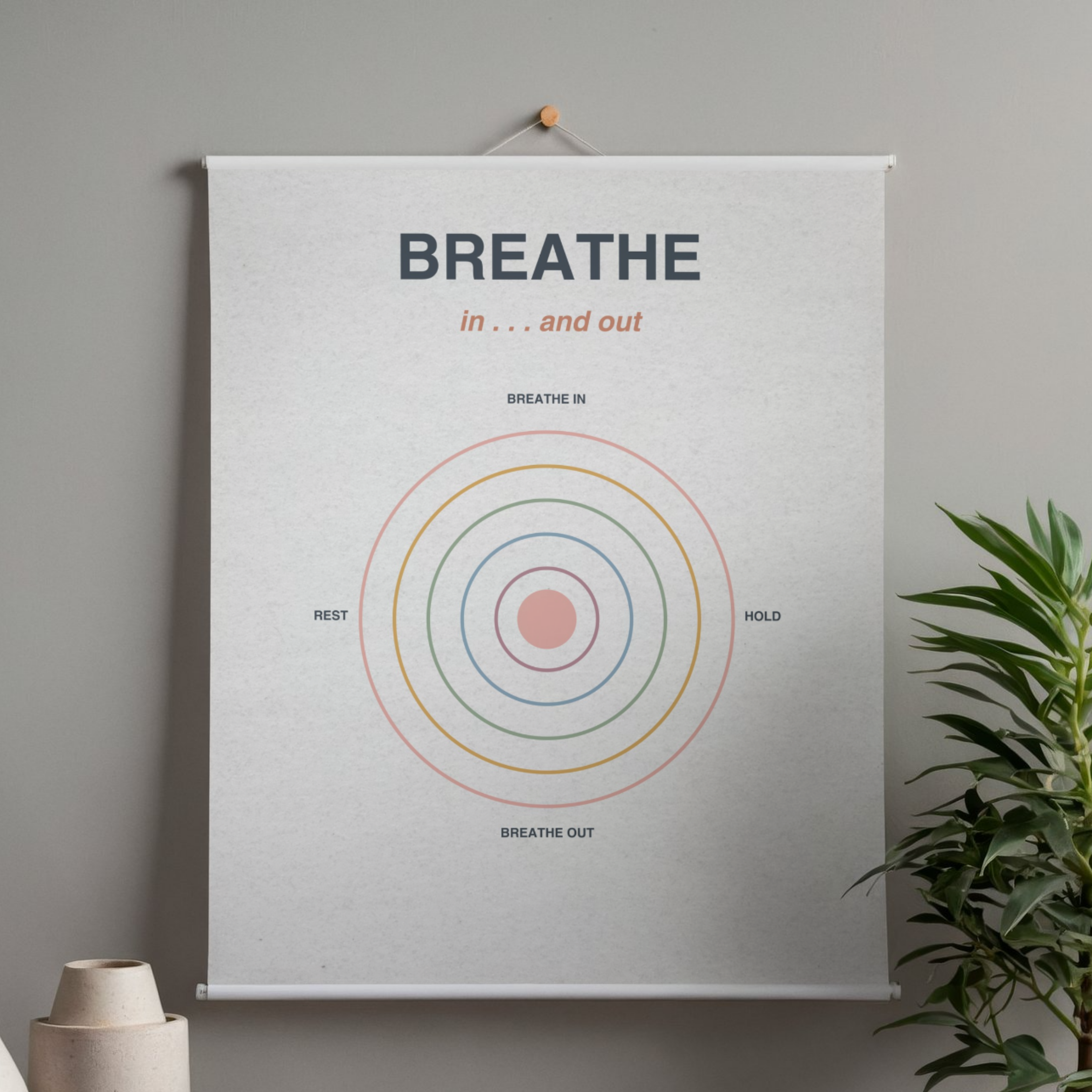 Breathe In &amp; Out Wall Art | Printable Calm Breathing Poster | Mindfulness &amp; Meditation Decor | Relaxation Quote | Instant Digital Download