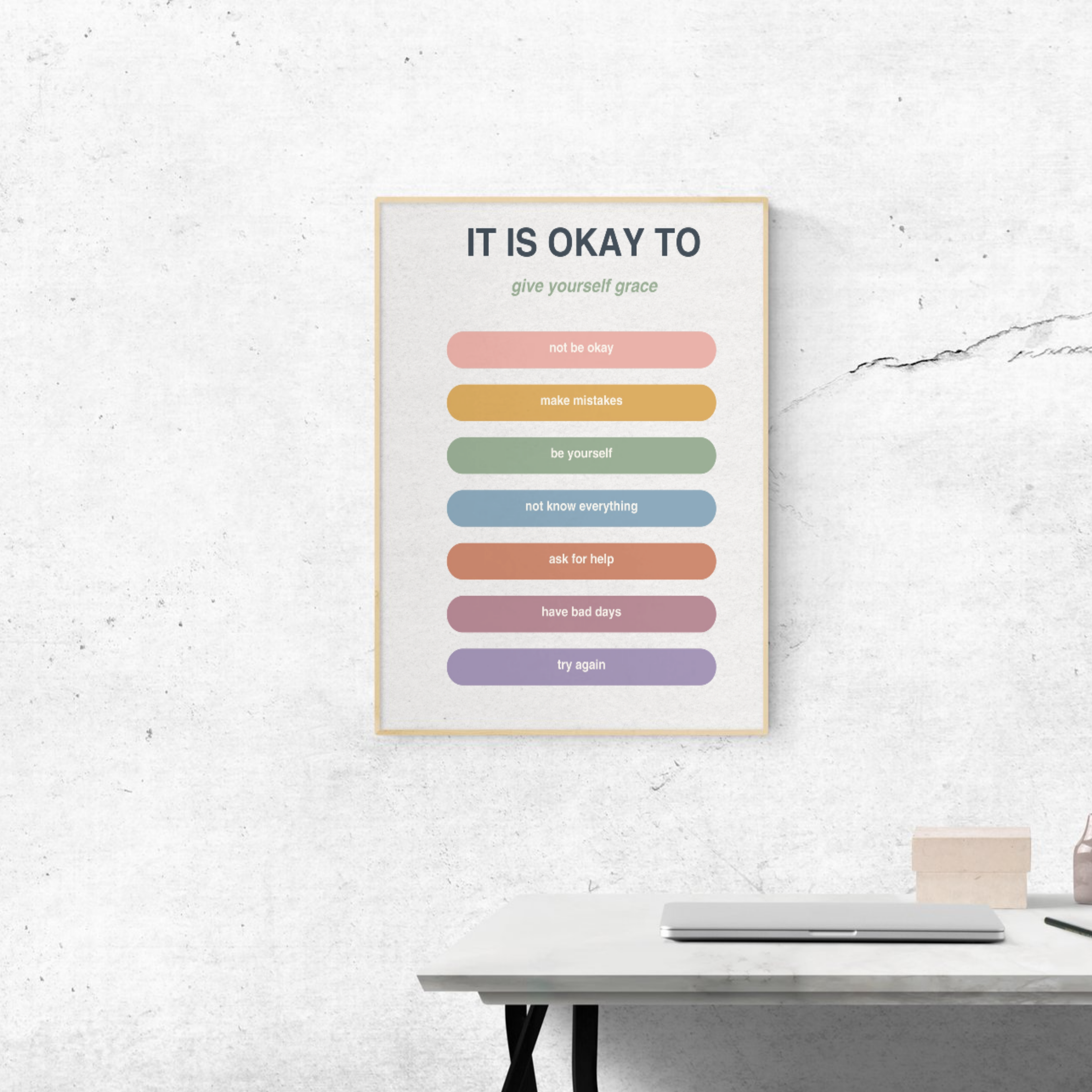 It’s Okay Wall Art | Printable Self-Love Quote Poster | Gentle Affirmation Decor for Healing, Calm &amp; Emotional Support | Instant Download