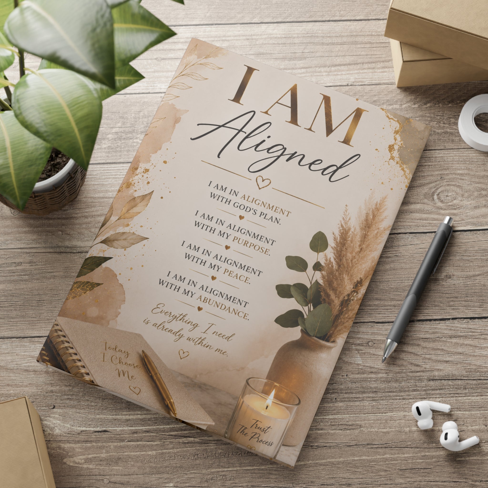 Hardcover Notebook — "I AM Aligned" Inspirational Journal (Affirmations, Faith & Gratitude)