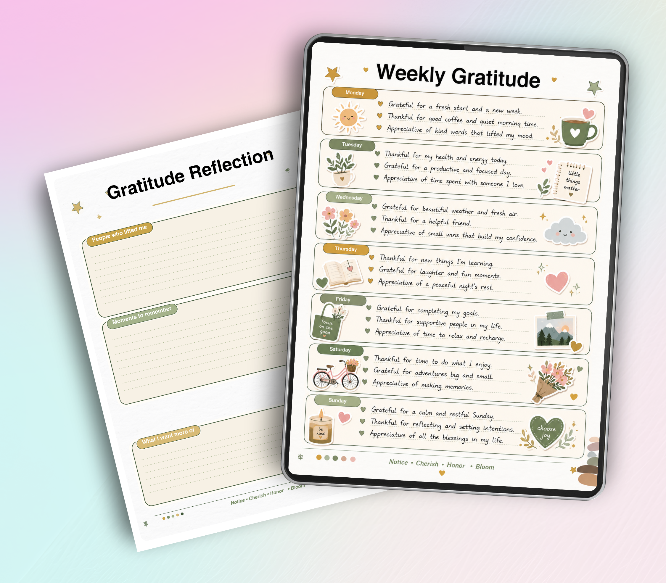 Daily Gratitude Tracker | Printable PDF &amp; PNG Journal for Mindfulness &amp; Positive Living