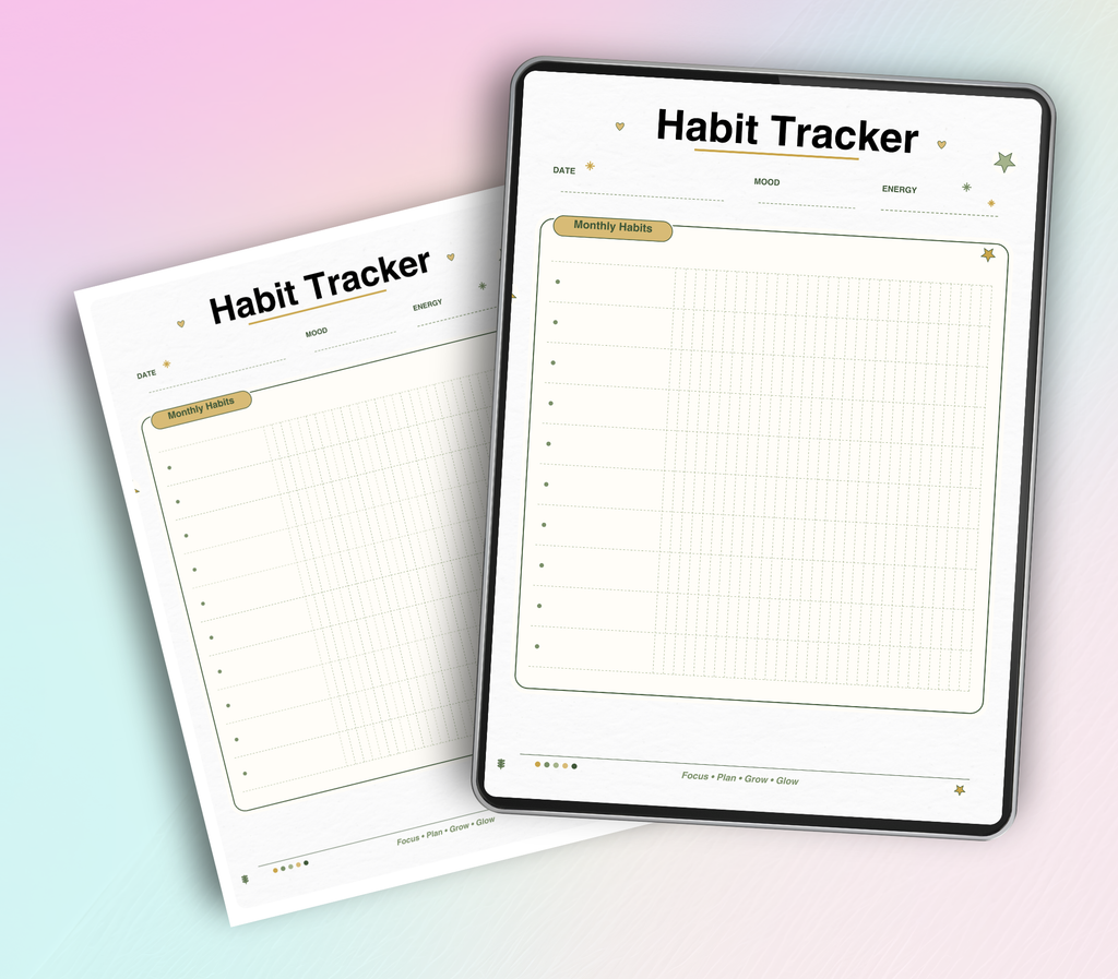 Habit Tracker | Printable PDF &amp; PNG Daily Routine Planner | Habit Building, Productivity &amp; Goal Tracking Tool