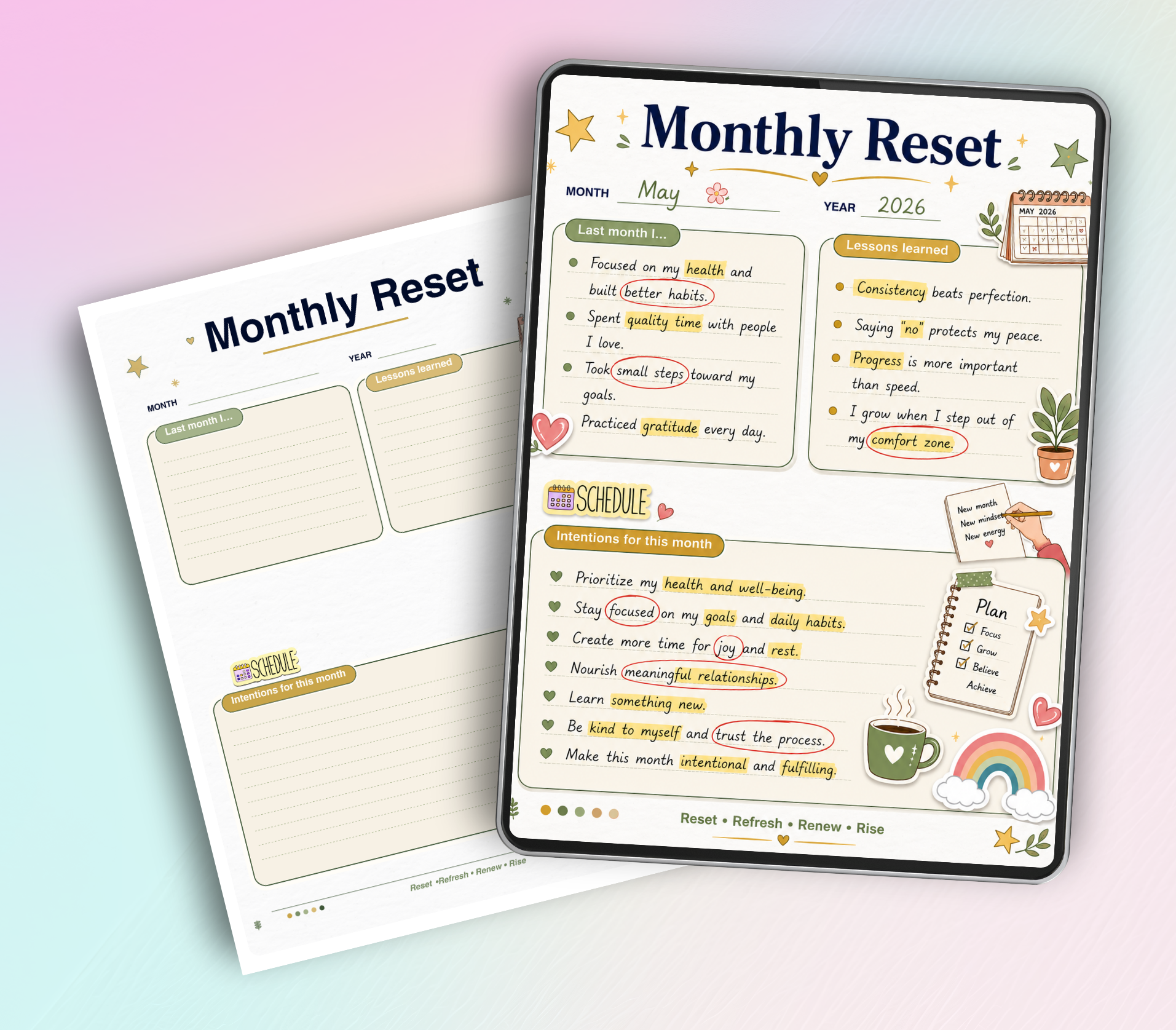 My Monthly Reset Tracker | Printable PDF &amp; PNG Planner | Monthly Reflection, Goal Setting &amp; Reset Routine Checklist