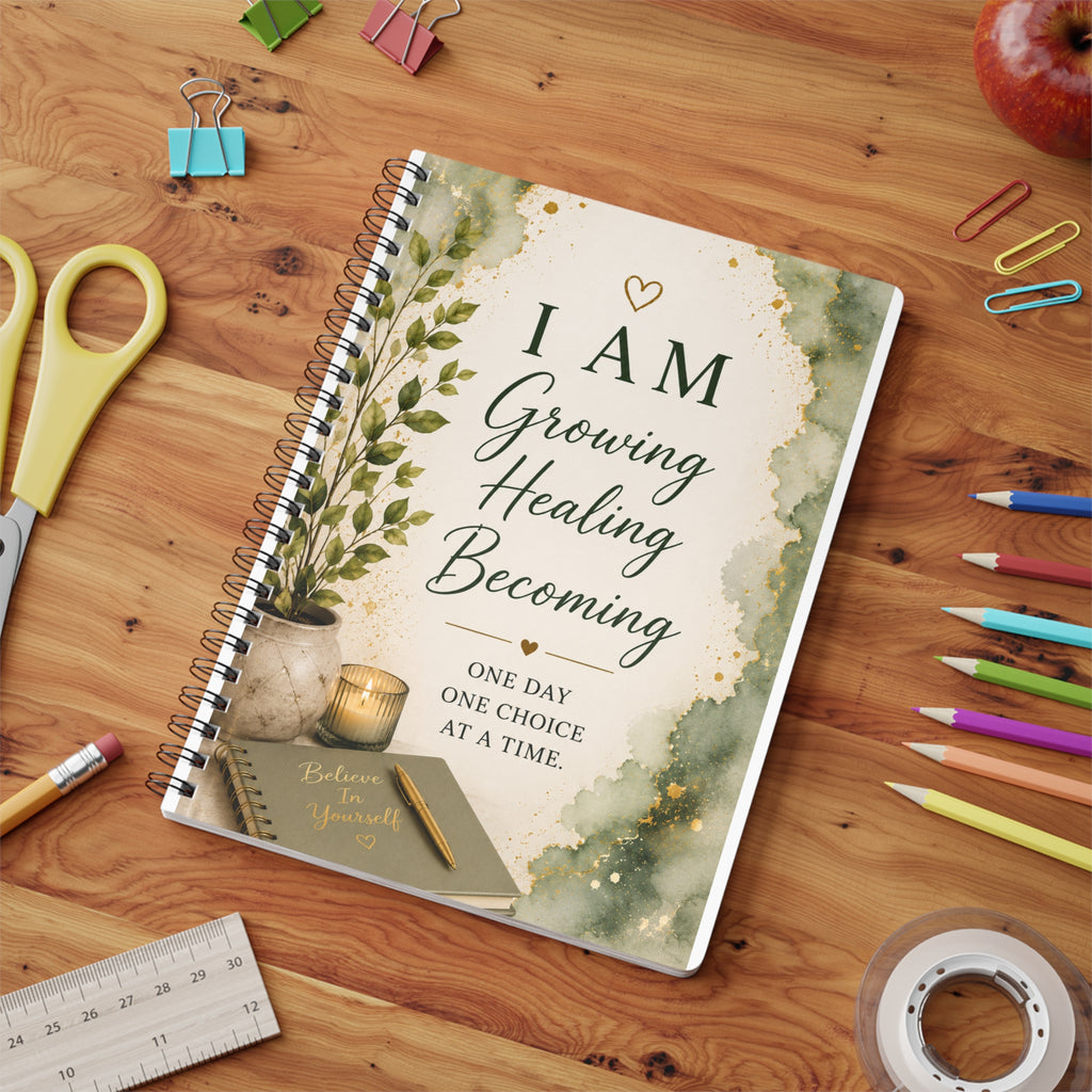 I AM Growing Healing Becoming Spiral Notebook — A5 Wirobound Inspirational Journal