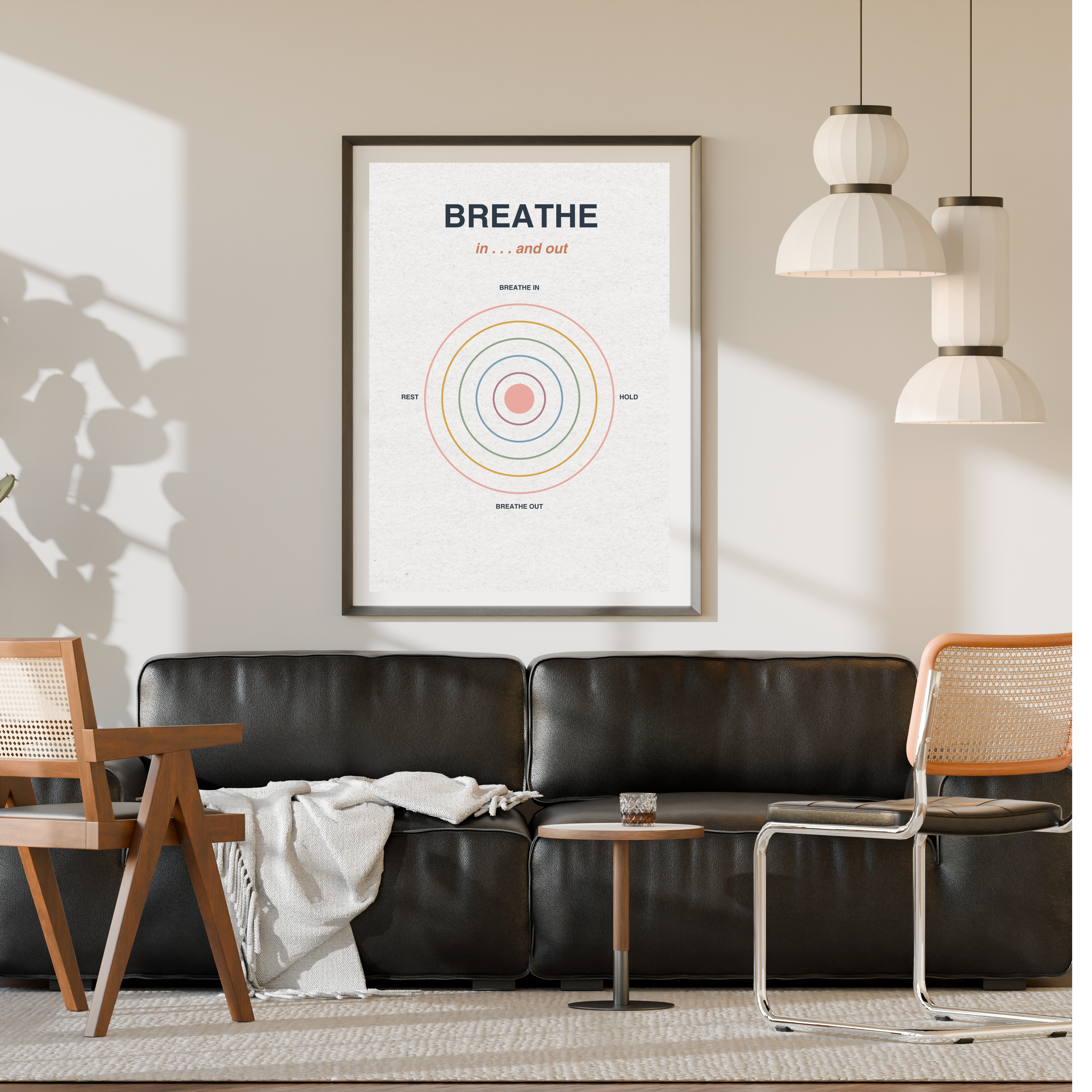 Breathe In &amp; Out Wall Art | Printable Calm Breathing Poster | Mindfulness &amp; Meditation Decor | Relaxation Quote | Instant Digital Download